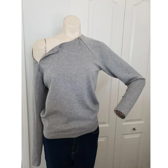 Mohito Gray Zipper Neck Sweater  Funky Off shoulder - Picture 1 of 11